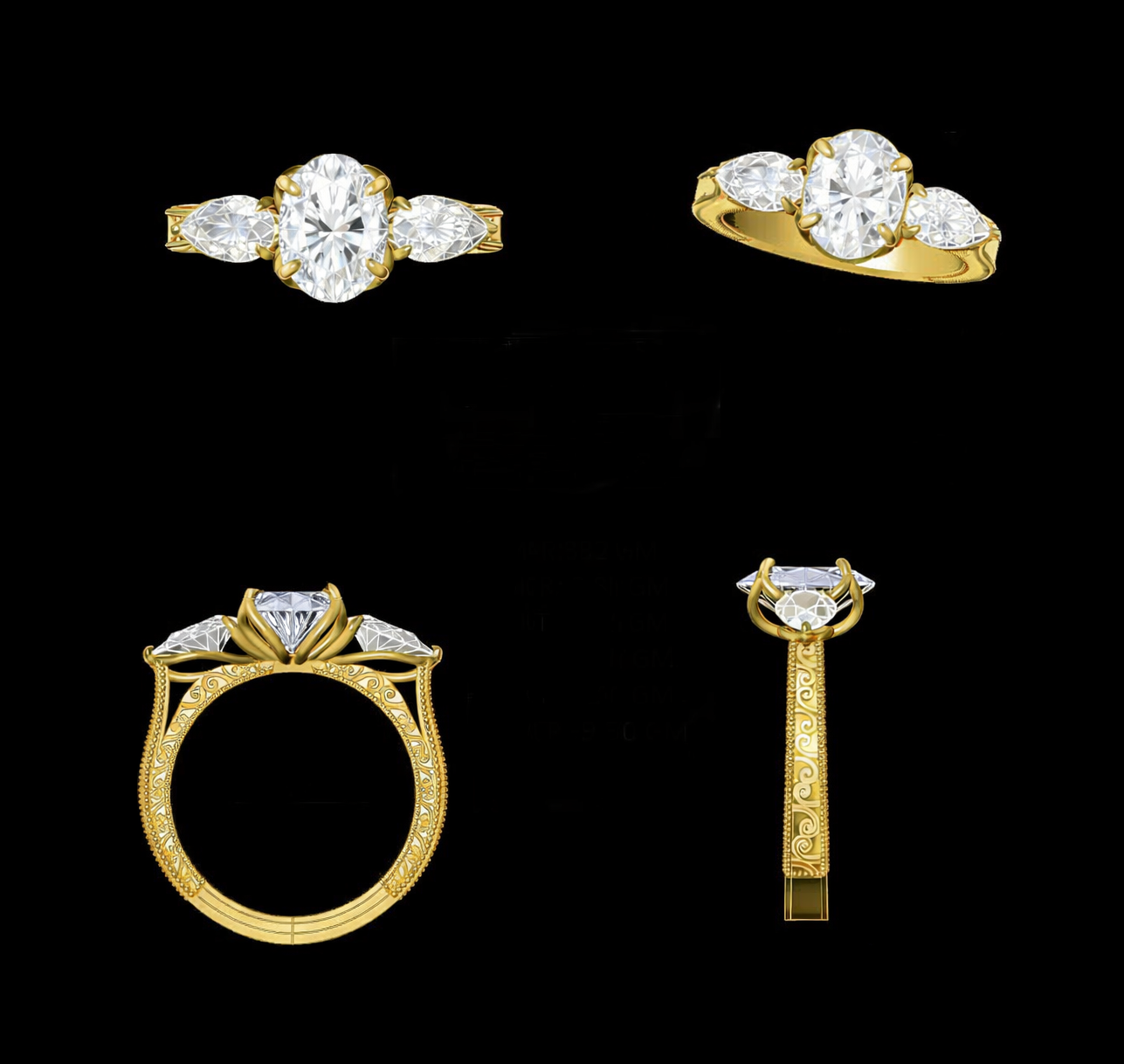 Multi-view CAD rendering of a bespoke ring