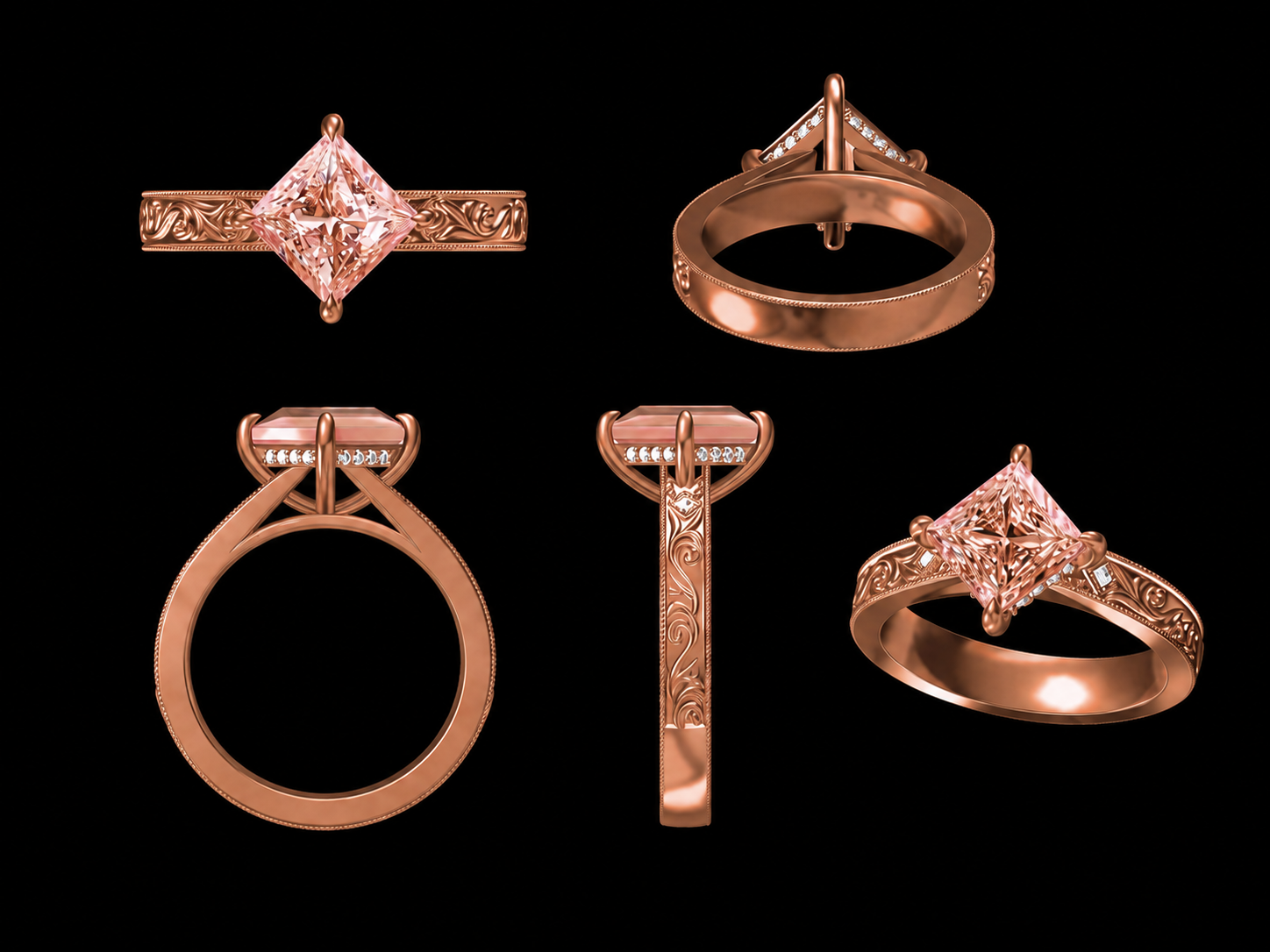 CAD development of an ornate rose-gold ring