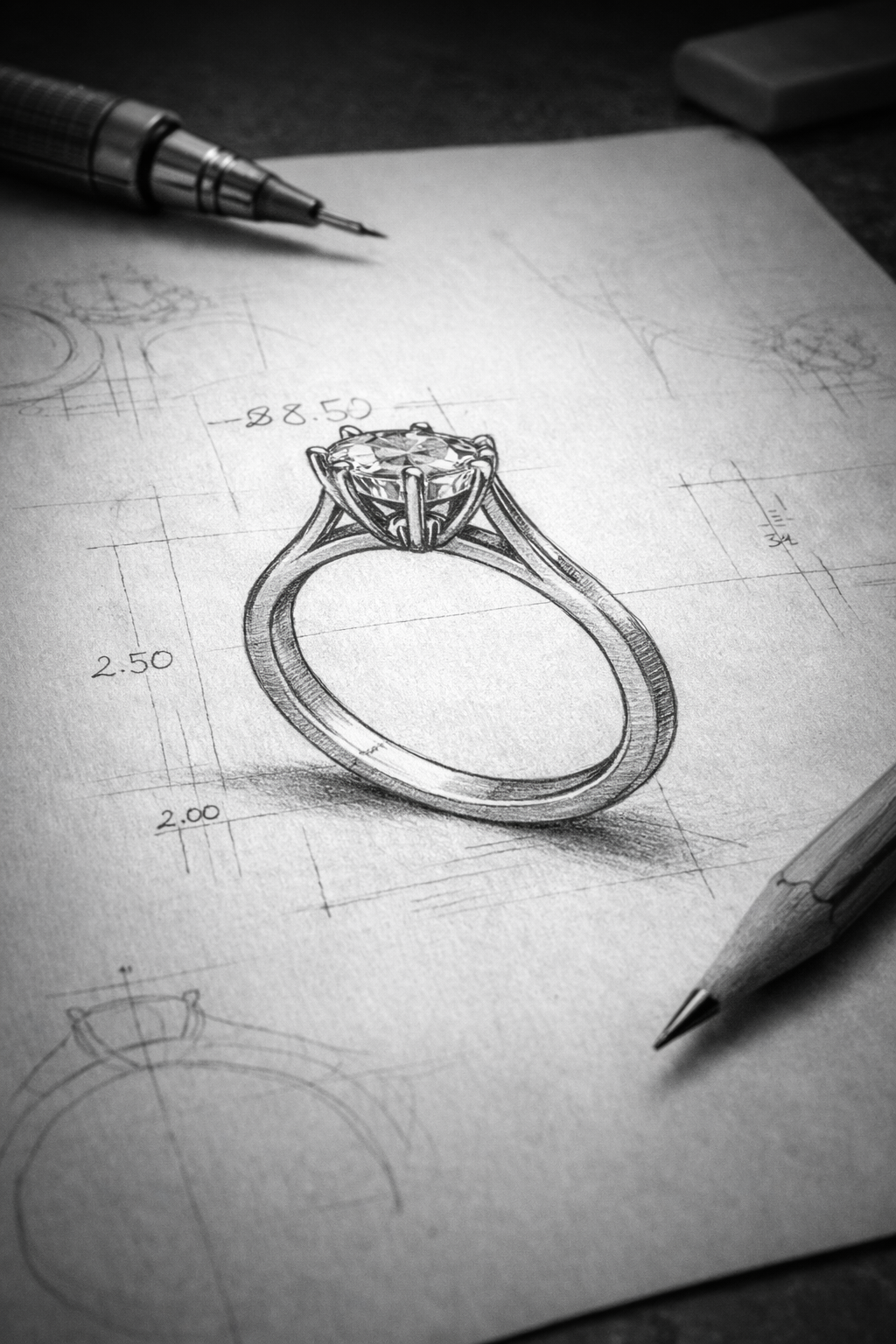 Bespoke engagement ring sketch stage by Ladfox