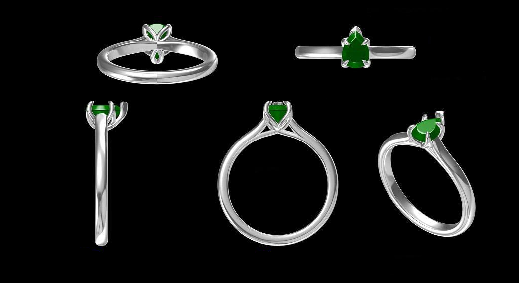 CAD design views for the lab emerald ring