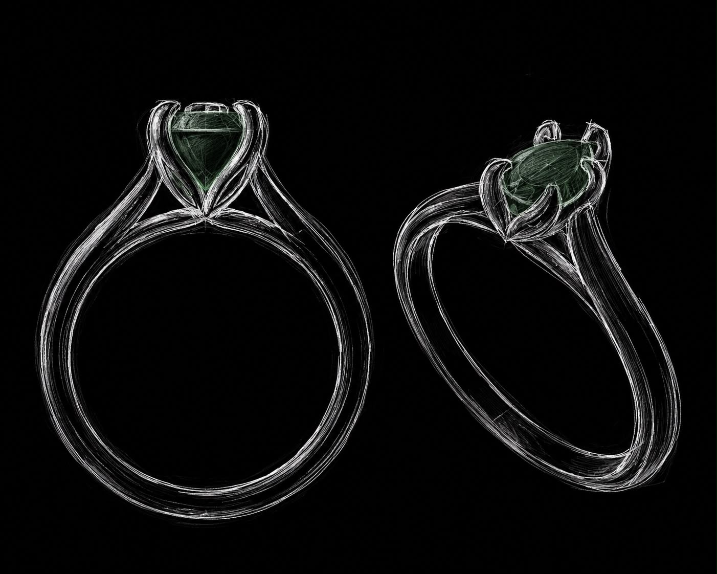 Sketch concept for the lab emerald ring